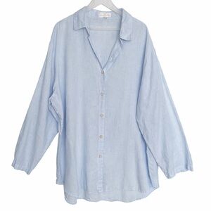 Soft Surroundings Linen Button Front Tunic Top Light Blue Women’s 1X Plus Size
